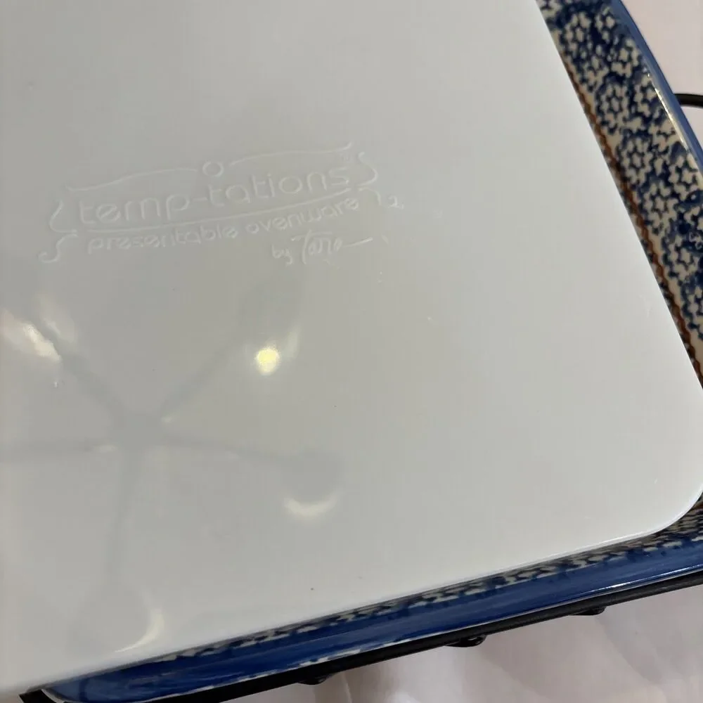 Temp-tations By Tara Old World Blue 2 Qt Baking Dish With Rack, Lid And Trivet